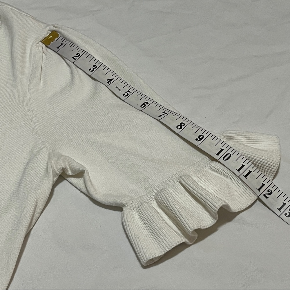 CeCe Crystal Bow Front Ruffle Cuff Sweater Top White Black Coquette Casual M - Picture 14 of 15